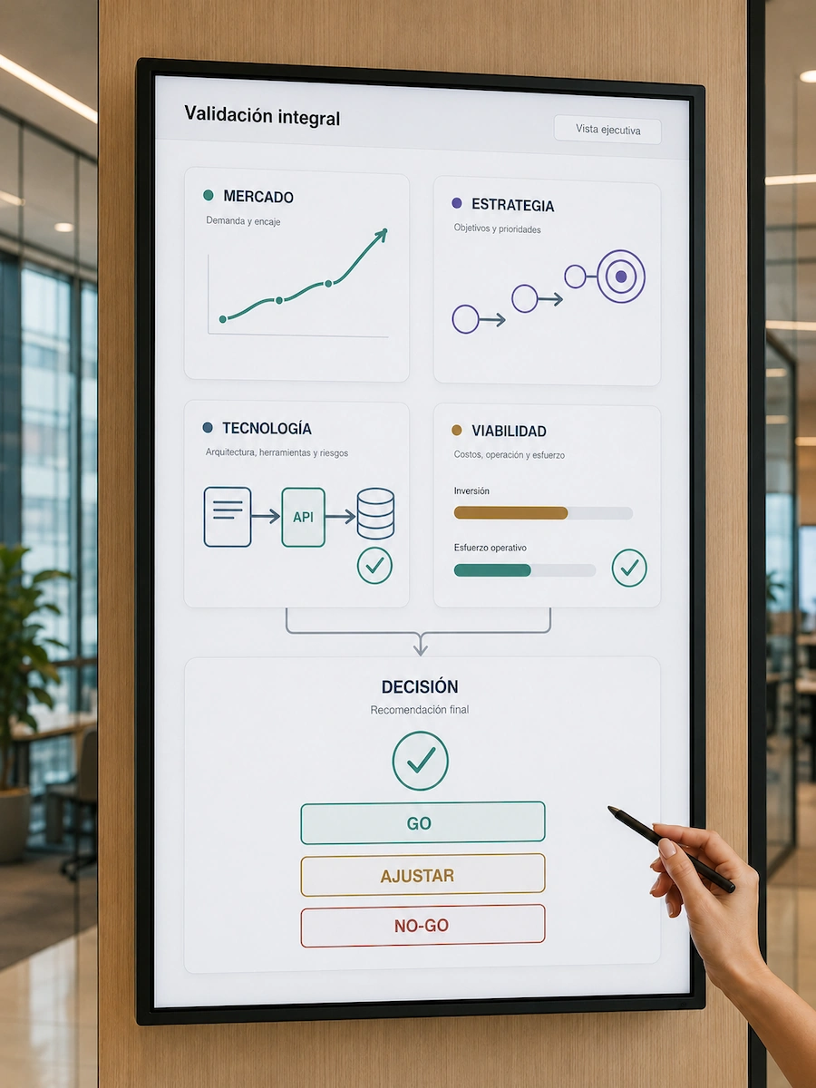 Visual de validación IT, decisión técnica y roadmap